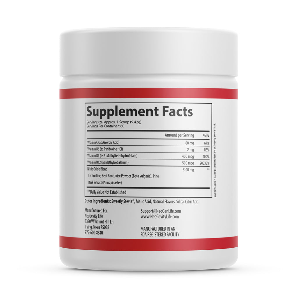 NEONOX supplement facts panel